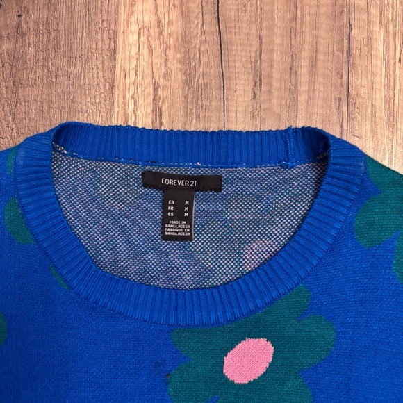 Forever 21 Blue Knit Top with Floral Accents - Picture 3 of 5